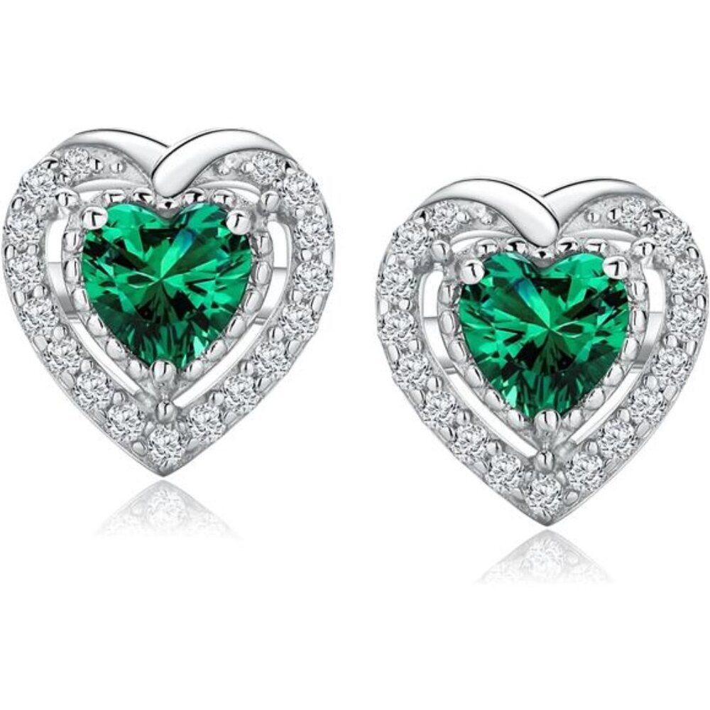 Emerald Heart Cut Earrings | 925 Sterling Silver | May Birthstone